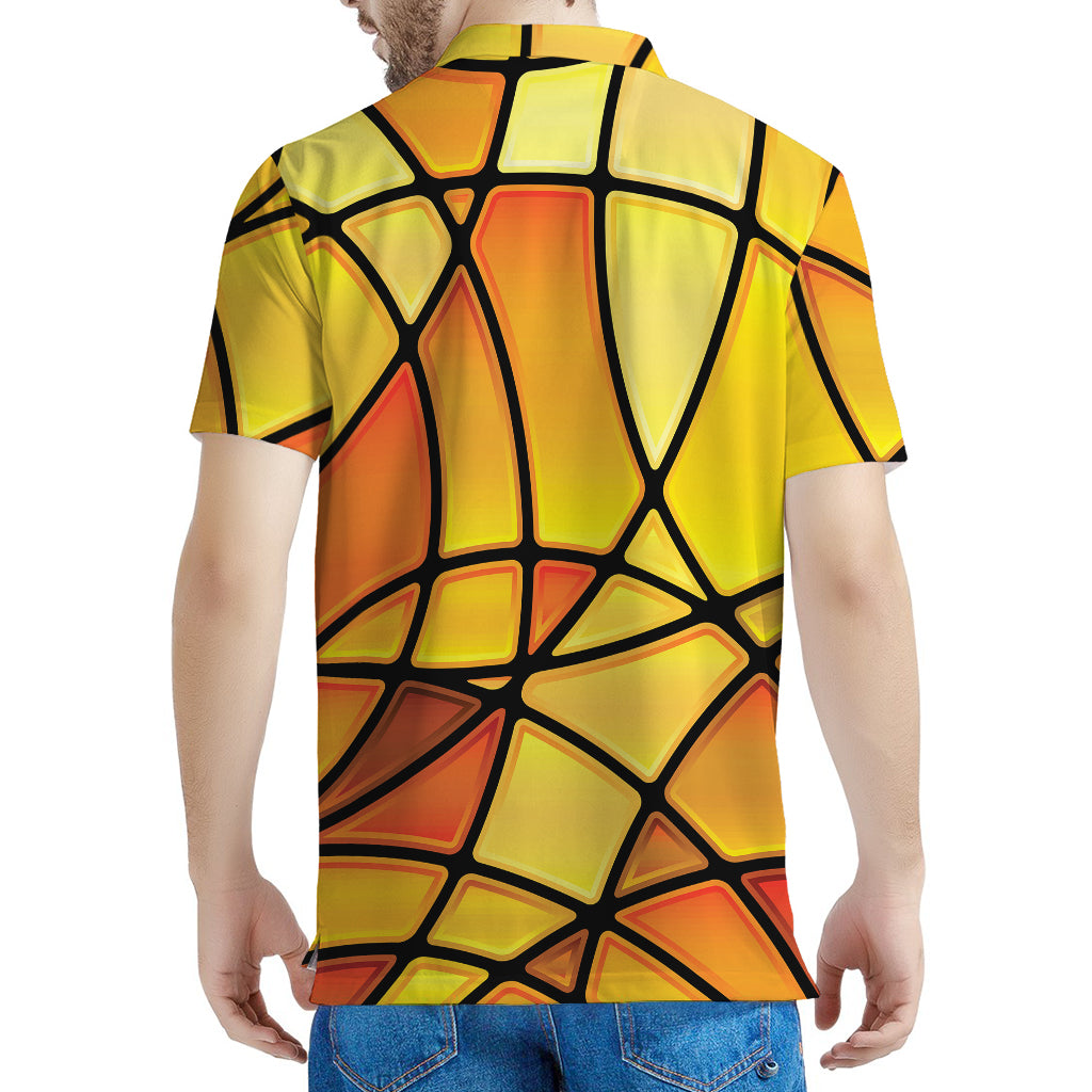 Yellow Stained Glass Mosaic Print Men's Polo Shirt