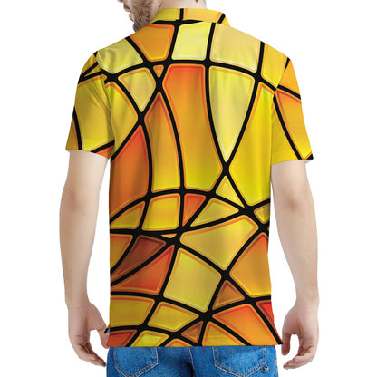 Yellow Stained Glass Mosaic Print Men's Polo Shirt
