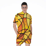 Yellow Stained Glass Mosaic Print Men's Rompers