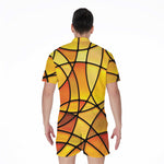 Yellow Stained Glass Mosaic Print Men's Rompers