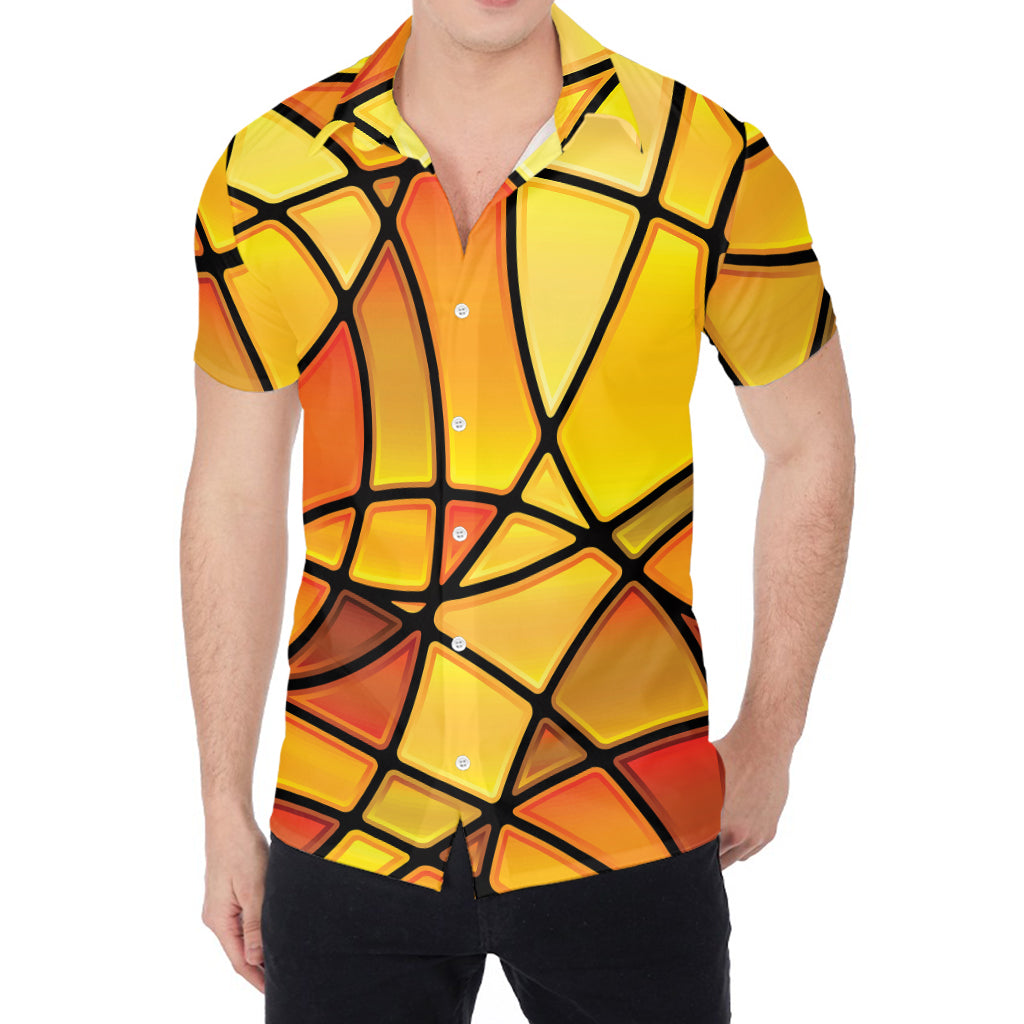 Yellow Stained Glass Mosaic Print Men's Shirt