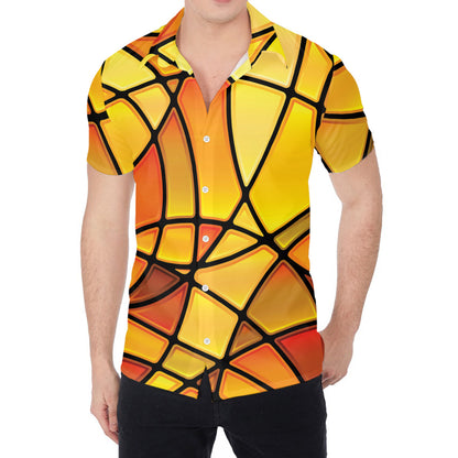 Yellow Stained Glass Mosaic Print Men's Shirt