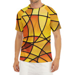 Yellow Stained Glass Mosaic Print Men's Short Sleeve Rash Guard