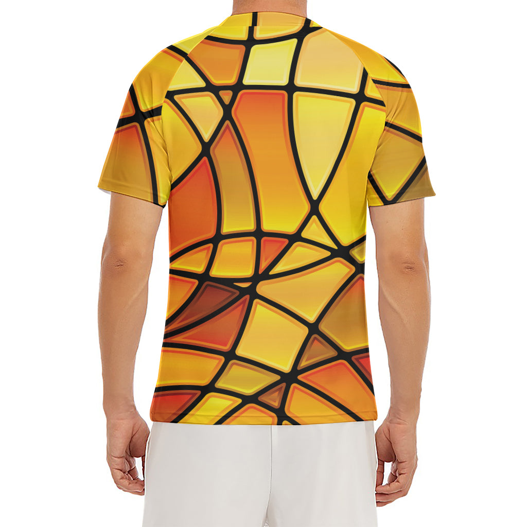 Yellow Stained Glass Mosaic Print Men's Short Sleeve Rash Guard