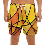 Yellow Stained Glass Mosaic Print Men's Split Running Shorts