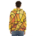 Yellow Stained Glass Mosaic Print Men's Velvet Pullover Hoodie