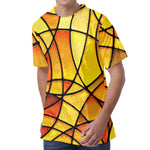 Yellow Stained Glass Mosaic Print Men's Velvet T-Shirt