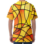 Yellow Stained Glass Mosaic Print Men's Velvet T-Shirt