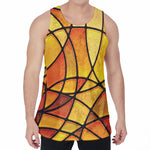 Yellow Stained Glass Mosaic Print Men's Velvet Tank Top