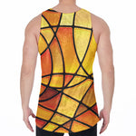 Yellow Stained Glass Mosaic Print Men's Velvet Tank Top