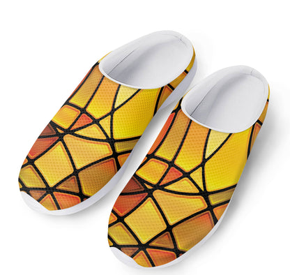 Yellow Stained Glass Mosaic Print Mesh Casual Shoes