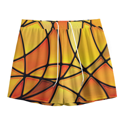 Yellow Stained Glass Mosaic Print Mesh Shorts