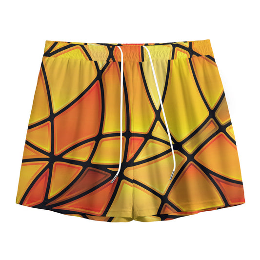 Yellow Stained Glass Mosaic Print Mesh Shorts