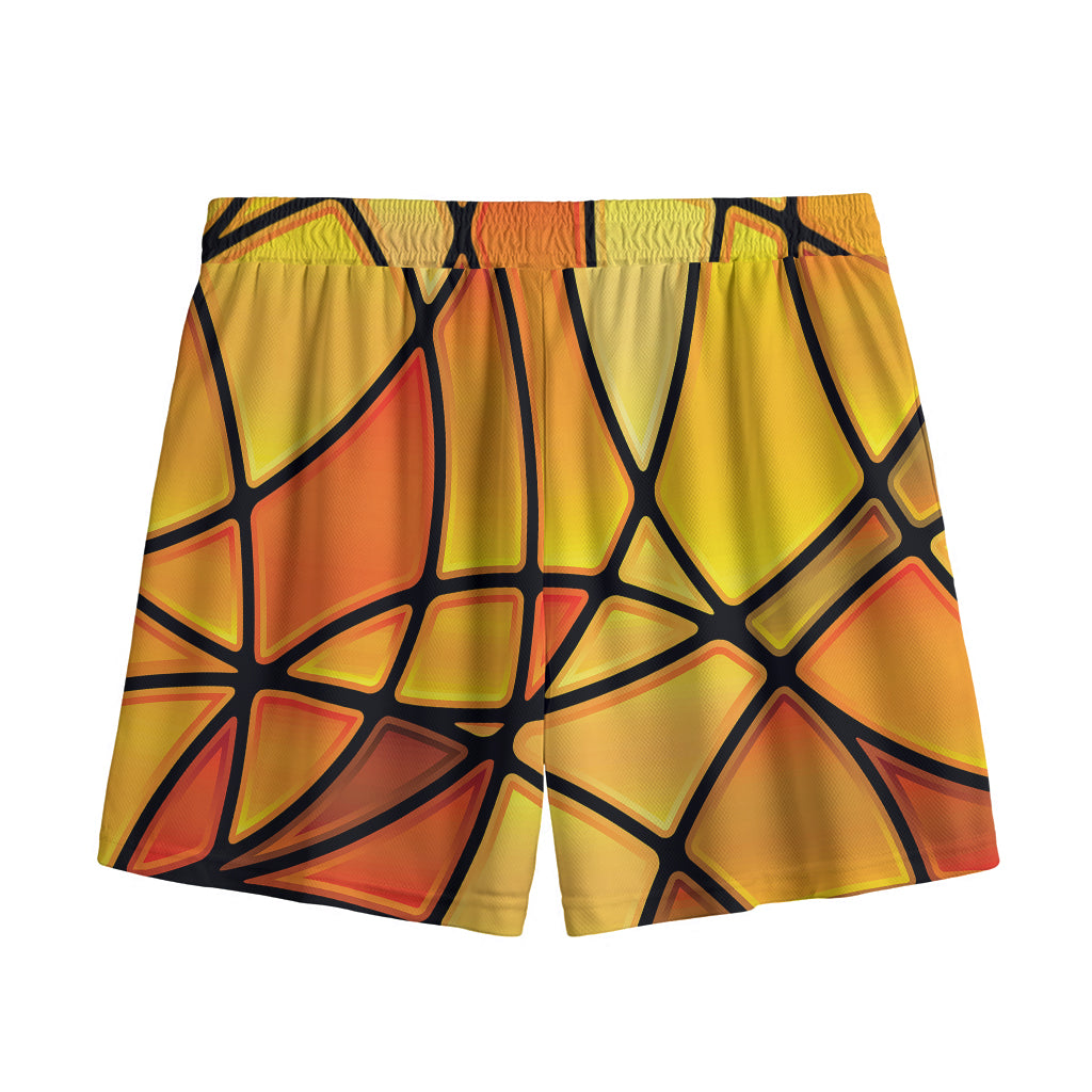 Yellow Stained Glass Mosaic Print Mesh Shorts