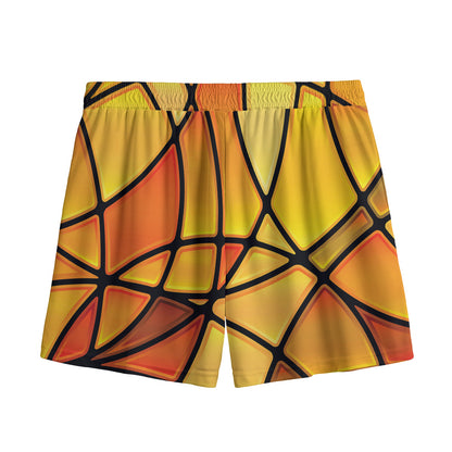 Yellow Stained Glass Mosaic Print Mesh Shorts
