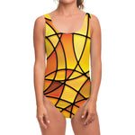 Yellow Stained Glass Mosaic Print One Piece Swimsuit