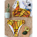 Yellow Stained Glass Mosaic Print One Shoulder Bikini Top