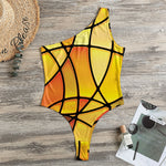 Yellow Stained Glass Mosaic Print One Shoulder Bodysuit