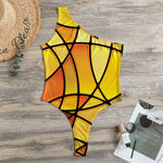 Yellow Stained Glass Mosaic Print One Shoulder Bodysuit