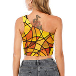 Yellow Stained Glass Mosaic Print One Shoulder Crop Top