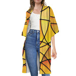 Yellow Stained Glass Mosaic Print Open Front Beach Cover Up
