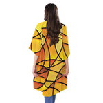 Yellow Stained Glass Mosaic Print Open Front Beach Cover Up