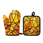 Yellow Stained Glass Mosaic Print Oven Mitt And Pot Holder Set