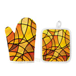 Yellow Stained Glass Mosaic Print Oven Mitt And Pot Holder Set