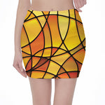 Yellow Stained Glass Mosaic Print Pencil Mini Skirt