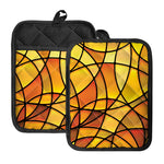 Yellow Stained Glass Mosaic Print Pot Holders With Pocket