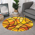 Yellow Stained Glass Mosaic Print Round Rug