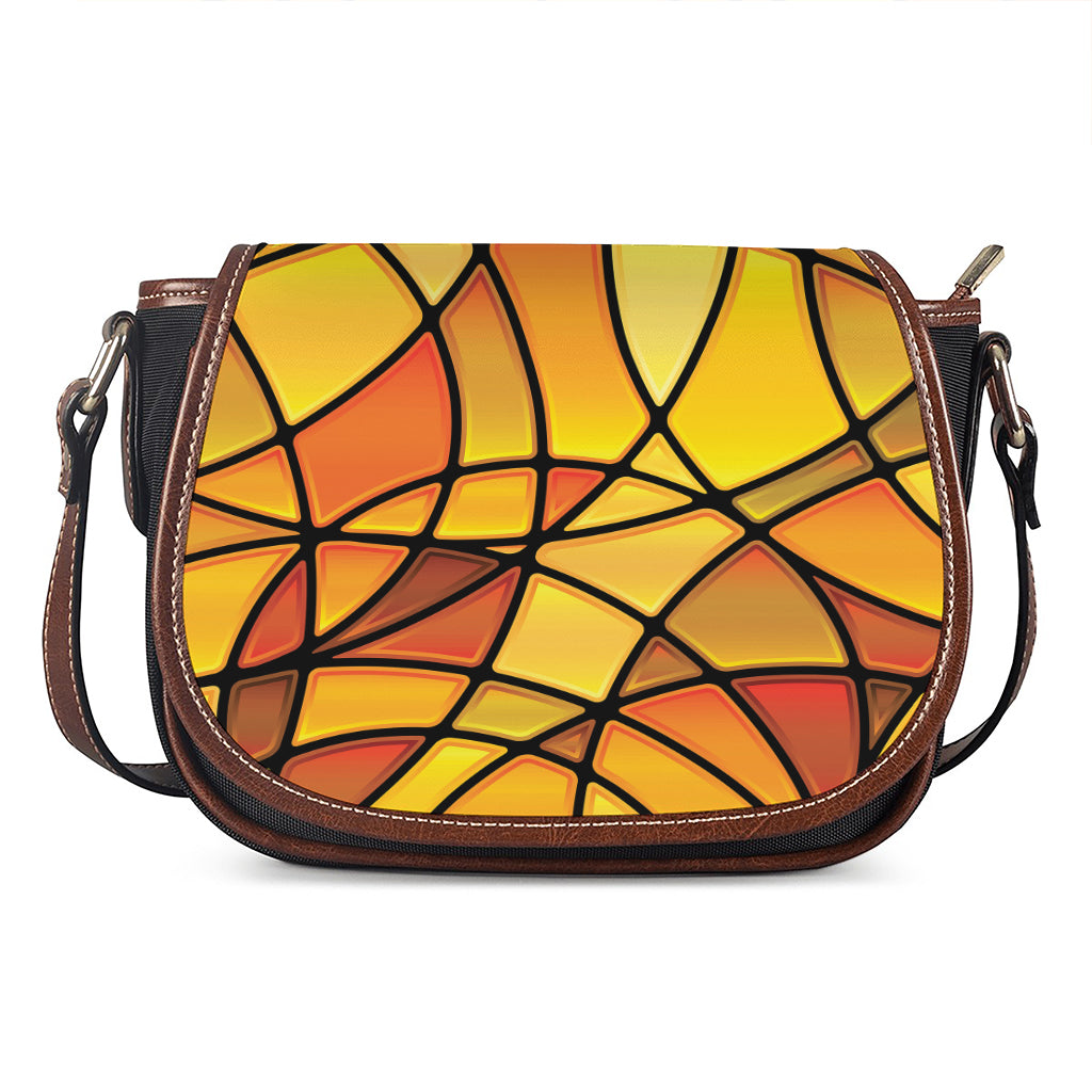 Yellow Stained Glass Mosaic Print Saddle Bag