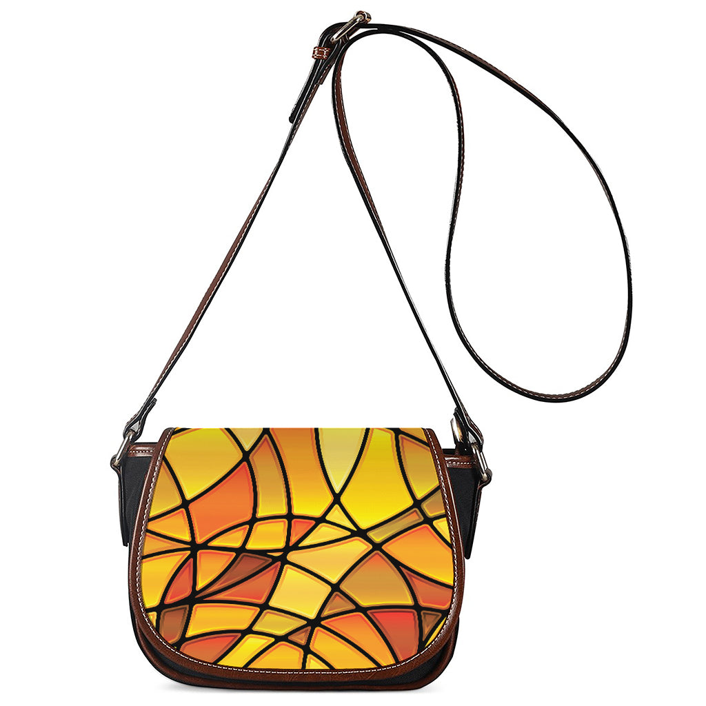 Yellow Stained Glass Mosaic Print Saddle Bag