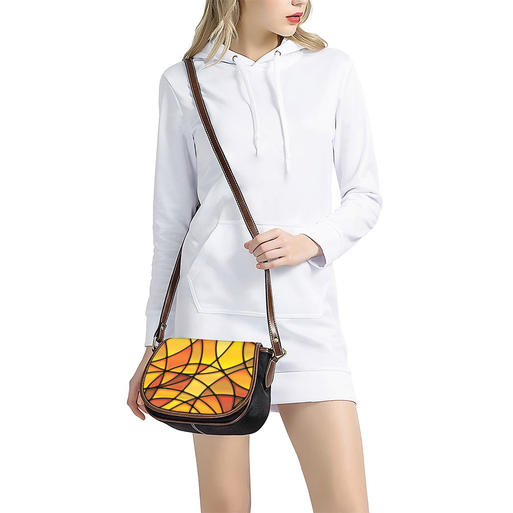 Yellow Stained Glass Mosaic Print Saddle Bag