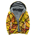 Yellow Stained Glass Mosaic Print Sherpa Lined Zip Up Hoodie
