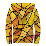 Yellow Stained Glass Mosaic Print Sherpa Lined Zip Up Hoodie