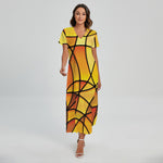 Yellow Stained Glass Mosaic Print Short Sleeve Maxi Dress