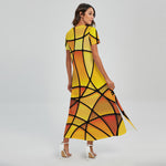Yellow Stained Glass Mosaic Print Short Sleeve Maxi Dress