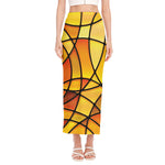 Yellow Stained Glass Mosaic Print Side Slit Maxi Skirt