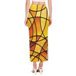 Yellow Stained Glass Mosaic Print Side Slit Maxi Skirt