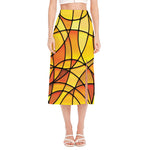 Yellow Stained Glass Mosaic Print Side Slit Midi Skirt