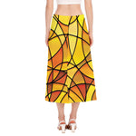 Yellow Stained Glass Mosaic Print Side Slit Midi Skirt