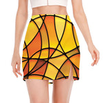 Yellow Stained Glass Mosaic Print Side Slit Mini Skirt