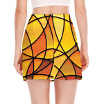 Yellow Stained Glass Mosaic Print Side Slit Mini Skirt