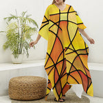 Yellow Stained Glass Mosaic Print Silk V-Neck Kaftan Dress