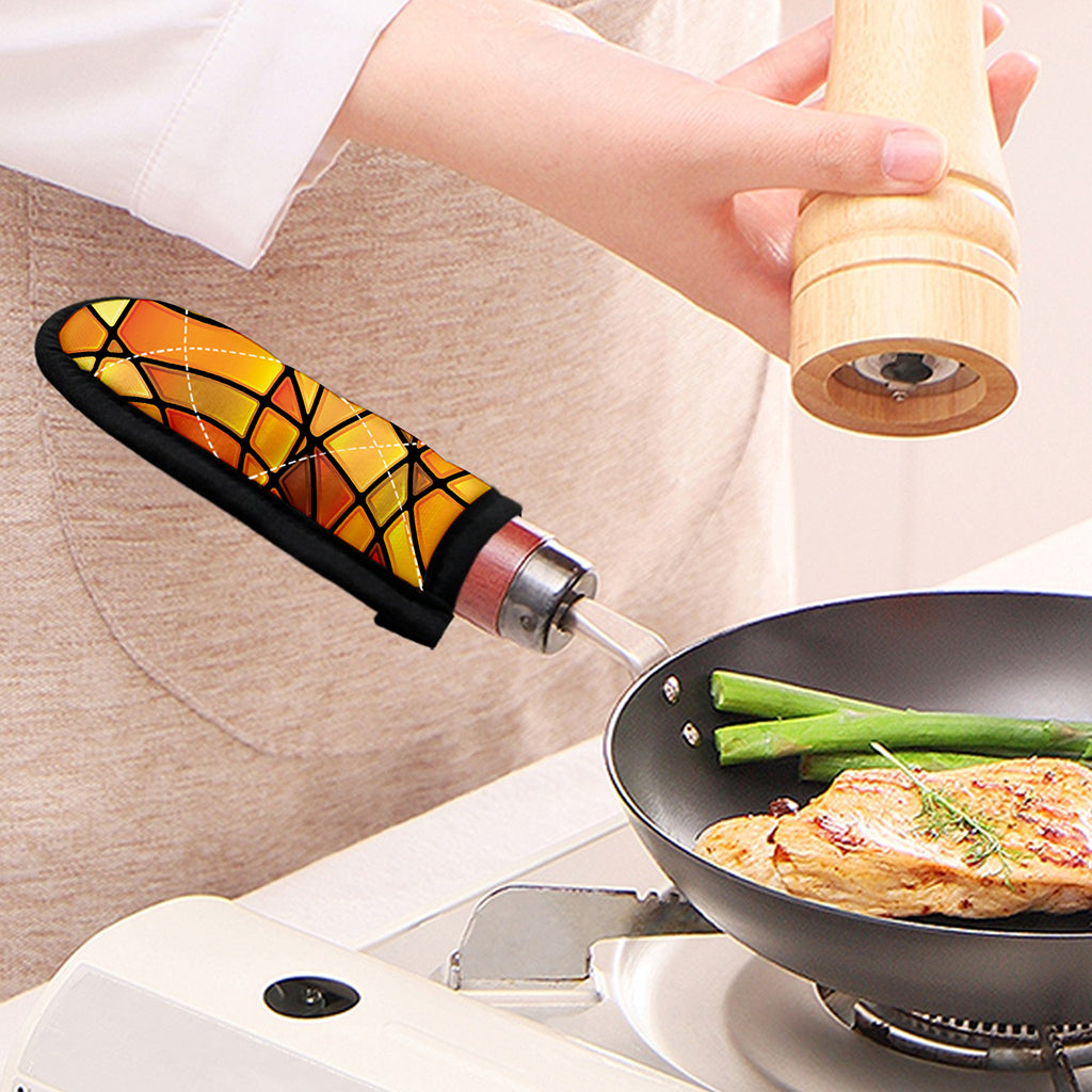 Yellow Stained Glass Mosaic Print Skillet Handle Cover