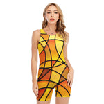 Yellow Stained Glass Mosaic Print Sleeveless One Piece Swimsuit