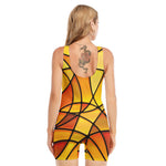 Yellow Stained Glass Mosaic Print Sleeveless One Piece Swimsuit