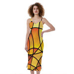 Yellow Stained Glass Mosaic Print Slim Fit Midi Cami Dress