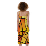 Yellow Stained Glass Mosaic Print Slim Fit Midi Cami Dress